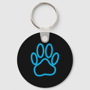 Blue Neon Dog Paw Print Key Ring