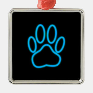 Blue Neon Dog Paw Print Metal Tree Decoration