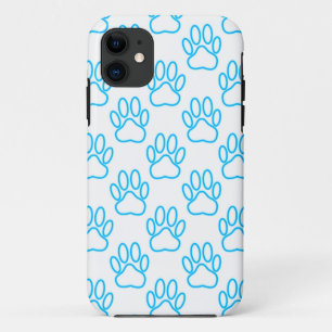 Blue Neon Dog Paw Print Pattern iPhone 11 Case