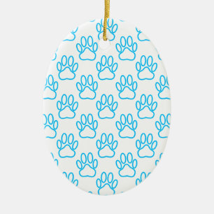 Blue Neon Dog Paw Print Pattern Ceramic Tree Decoration