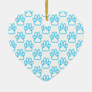 Blue Neon Dog Paw Print Pattern Ceramic Tree Decoration