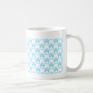 Blue Neon Dog Paw Print Pattern Coffee Mug