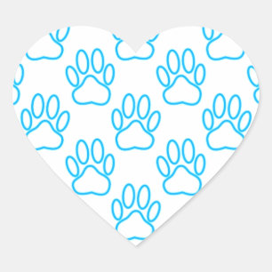 Blue Neon Dog Paw Print Pattern Heart Sticker