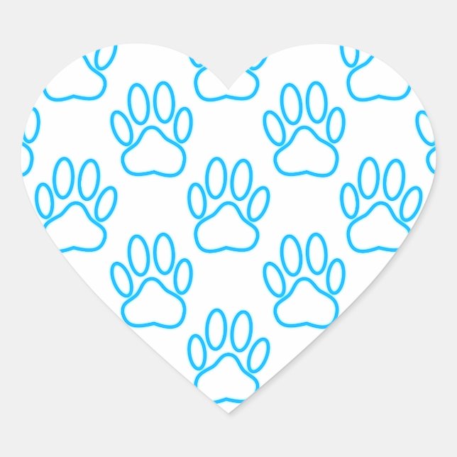 Blue Neon Dog Paw Print Pattern Heart Sticker (Front)