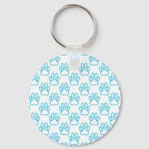 Blue Neon Dog Paw Print Pattern Key Ring
