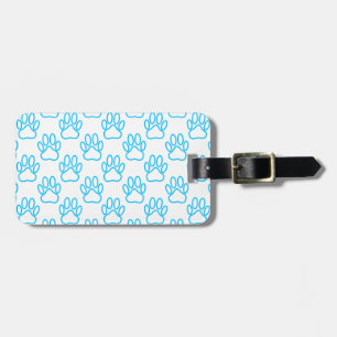 Blue Neon Dog Paw Print Pattern Luggage Tag