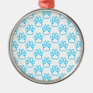 Blue Neon Dog Paw Print Pattern Metal Tree Decoration