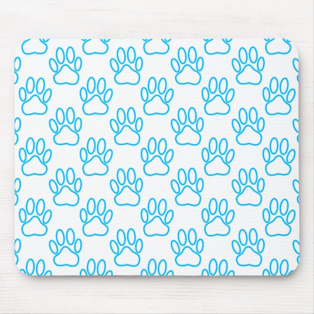 Blue Neon Dog Paw Print Pattern Mouse Mat (Front)