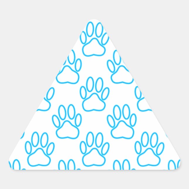 Blue Neon Dog Paw Print Pattern Triangle Sticker (Front)