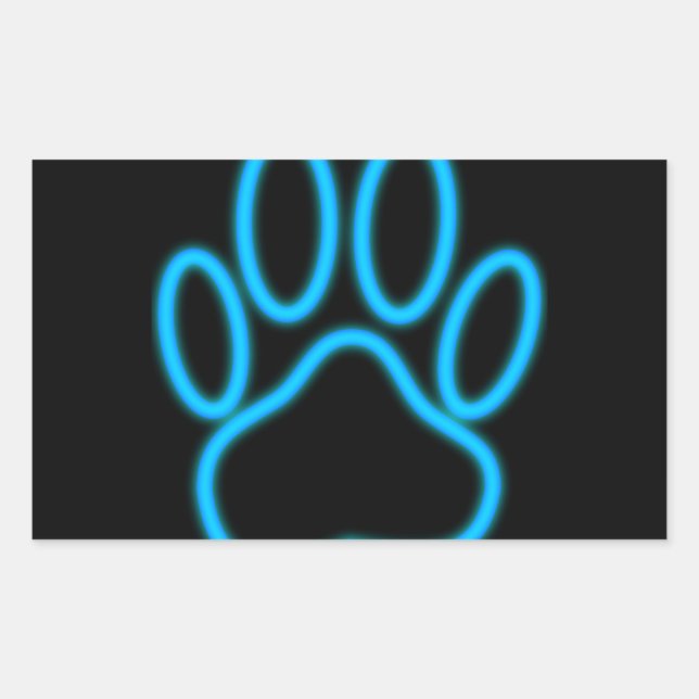 Blue Neon Dog Paw Print Rectangular Sticker (Front)
