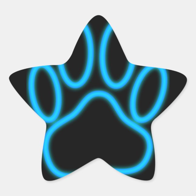 Blue Neon Dog Paw Print Star Sticker (Front)