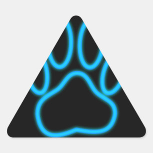 Blue Neon Dog Paw Print Triangle Sticker
