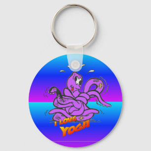 Blue Neon Funny Yoga Octopus Cartoon Keychain