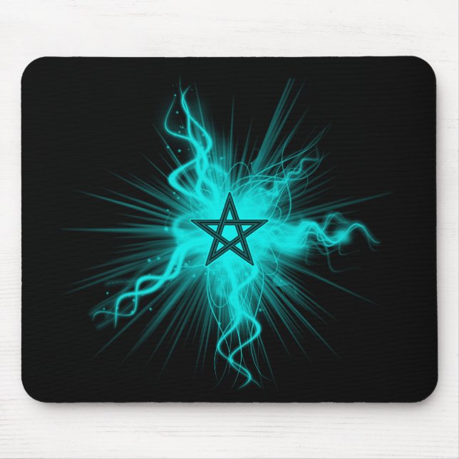Blue Neon Glowing Pentagram - Pagan Symbol Mouse Mat (Front)