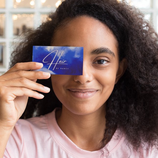 Blue Neon Hair Stylist Script  Business Card (Creator Uploaded)