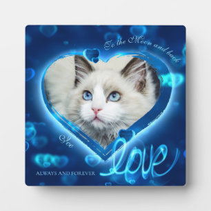 Blue Neon Hearts & Love, Custom Pet Photo - Square Plaque