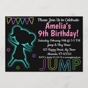 Blue Neon Jump birthday invitation