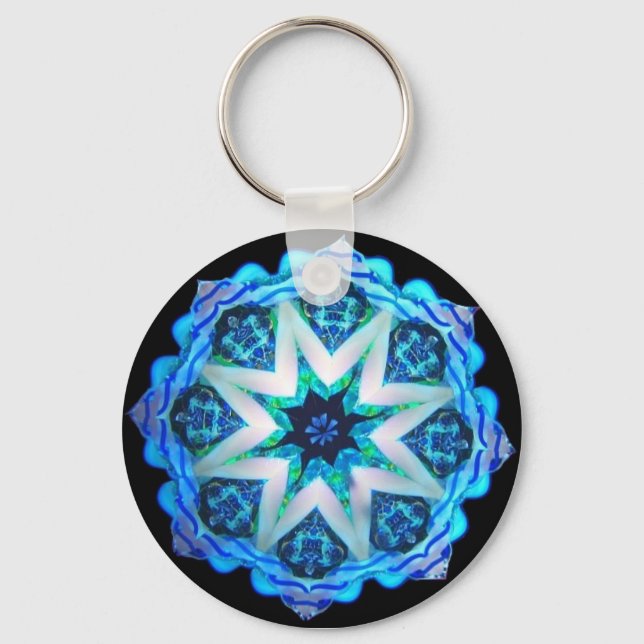 Blue Neon Kaleido-Star Key Ring (Front)