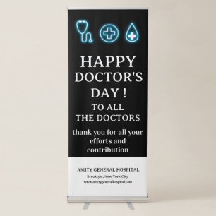 Blue Neon National International Doctors Day Retractable Banner