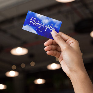 Blue Neon Photographer Photography Script Business Card