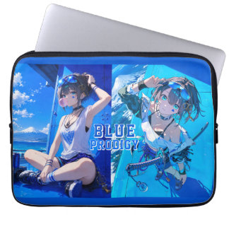 Blue Neon Prodigy Tokyo Cyberpunk Anime Laptop Sleeve