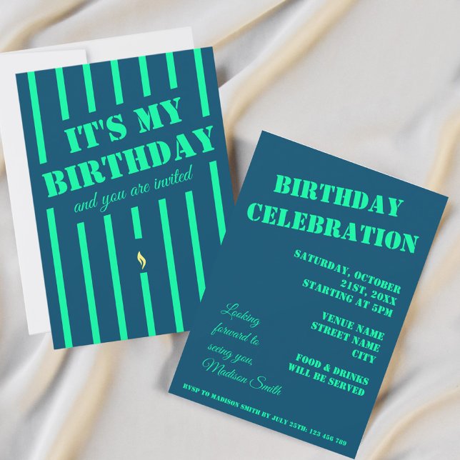 Blue neon teal birthday party Invitation (Creator Uploaded)