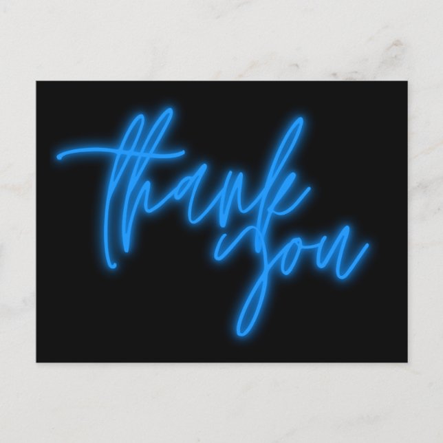 Blue Neon Thank You Sign Trendy Postcard (Front)