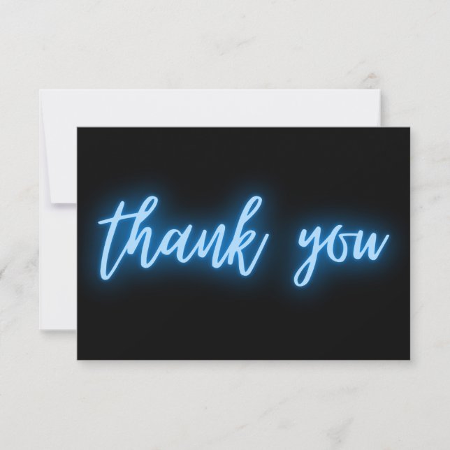 Blue Neon Thank You Trendy Card (Front)