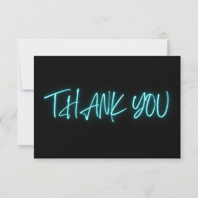 Blue Neon Thank You Trendy Card (Front)