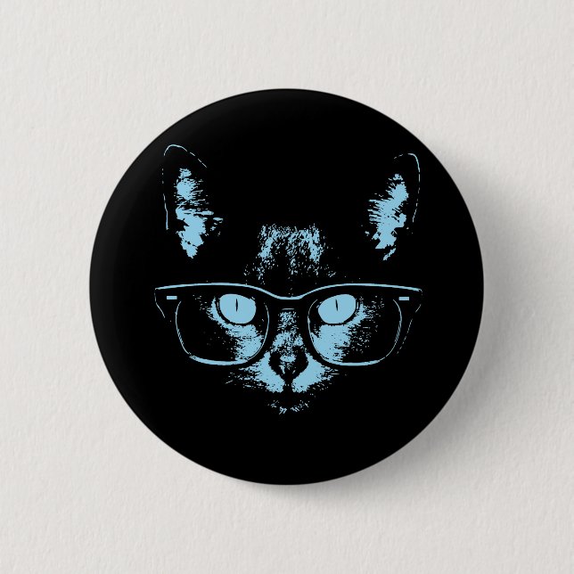 Blue Nerd Cat 6 Cm Round Badge (Front)