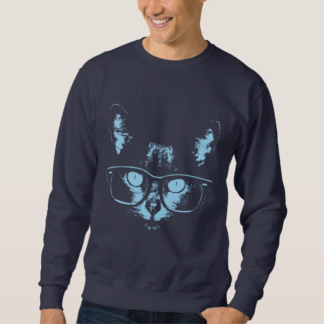 Blue Nerd Cat Sweatshirt (Front)