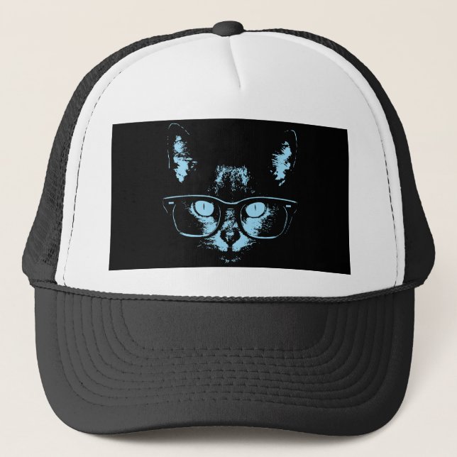 Blue Nerd Cat Trucker Hat (Front)
