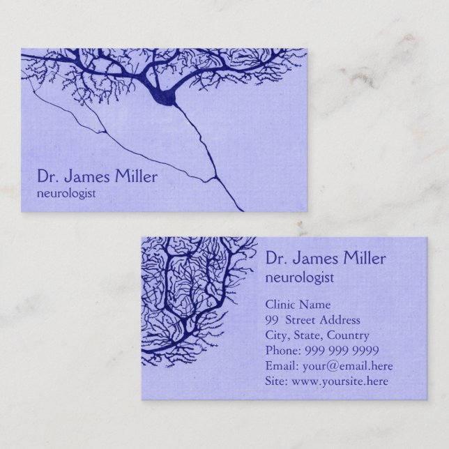 Blue Neurologist Business Card with Neuron Drawing (Front/Back)