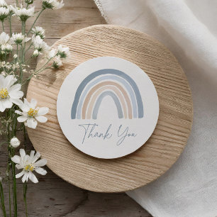 Blue Neutral Boho Rainbow Baby Shower Classic Round Sticker