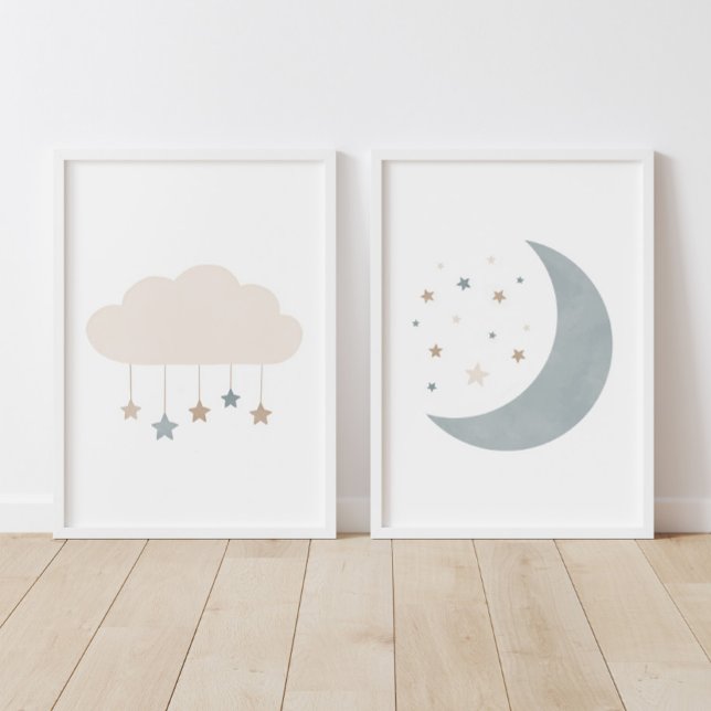 Blue Neutral Cloud and Moon Boy Nursery Decor (Creator Uploaded)
