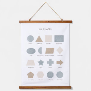 Blue Neutral Shapes Educational Classroom Decor Hanging Tapestry