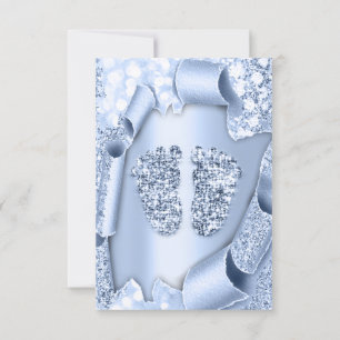 Blue New Baby Shower Feet Boy Glitter Invitation