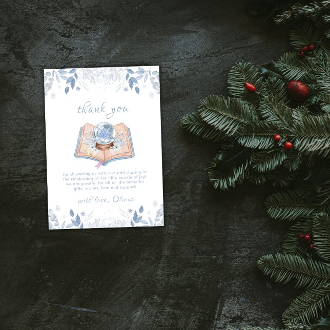 Blue New Chapter Floral Snowball Baby Shower  Thank You Card (Blue New Chapter Floral Snowball Baby Shower Thank You Card)