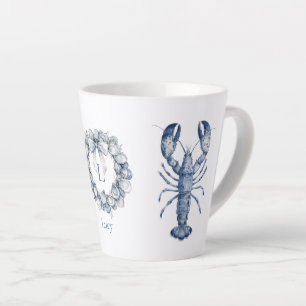 Blue New England Lobster and Oyster Shell Wreath Latte Mug