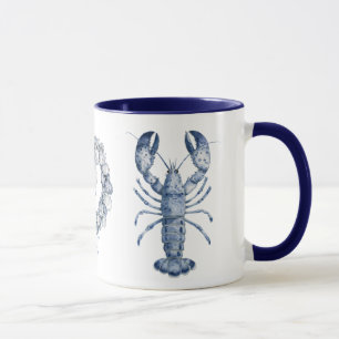 Blue New England Lobster and Oyster Shell Wreath Mug
