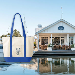 Blue New England Lobster Monogrammed Boat Tote Bag