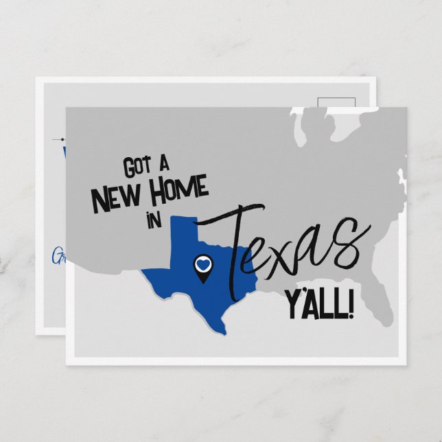 Blue New Home in Texas Y'all Moving Postcard (Front/Back)