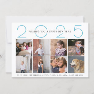 Blue New Year 2025 colourful stripes simple photo Holiday Card