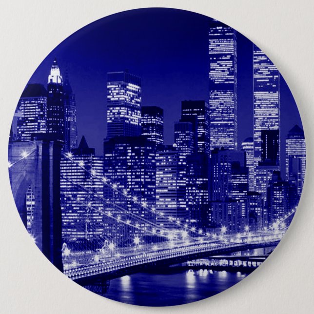 Blue New York City Night 6 Cm Round Badge (Front)