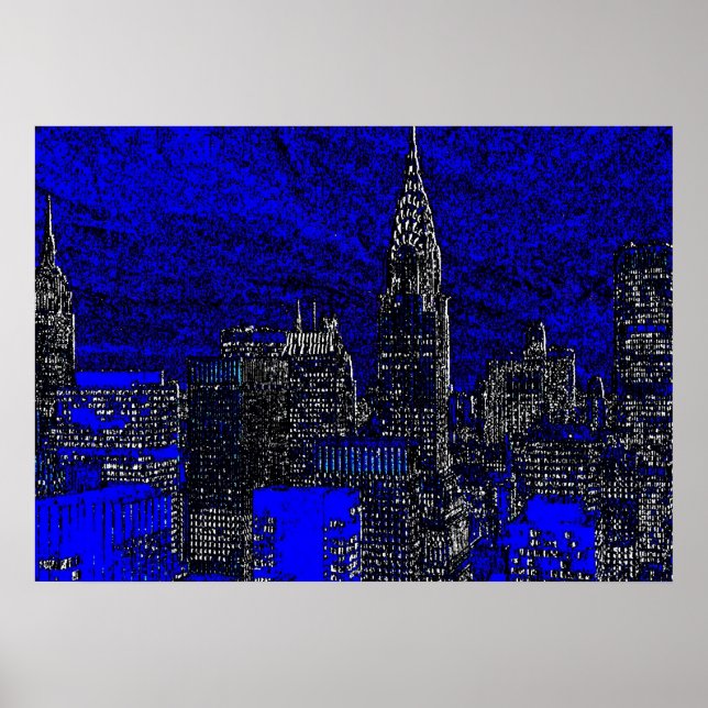 Blue New York City Night Artwork Poster (Front)