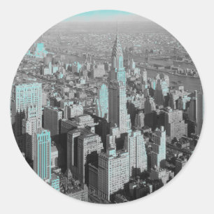 Blue New York City Night Classic Round Sticker