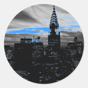 Blue New York City Night Classic Round Sticker