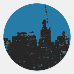 Blue New York City Night Classic Round Sticker