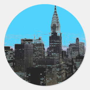 Blue New York City Night Classic Round Sticker