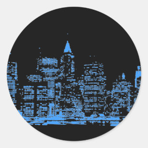 Blue New York City Night Classic Round Sticker